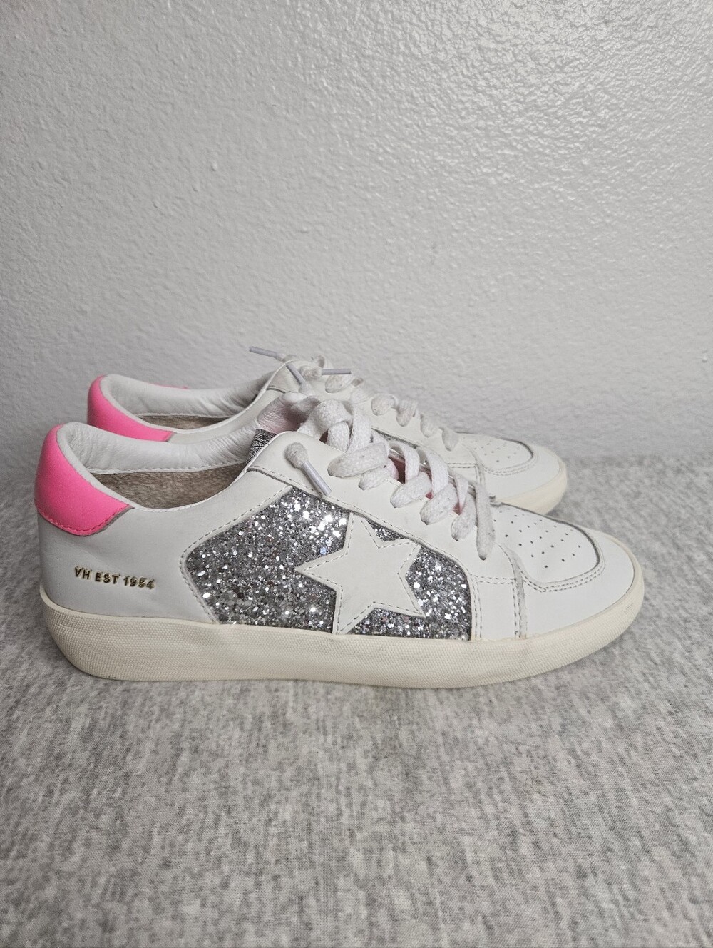 Vintage Havana Positivity 4 Sneakers Pink Pop Silver Glitter White Size 9